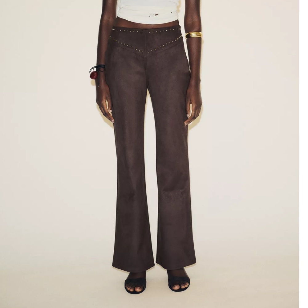 Zara Faux Suede Studded Flare Pants